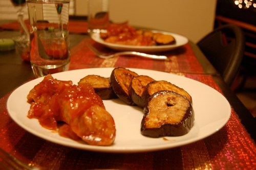 Ribs and Eggplant Asian pork ribs and broiled eggplant for dinner