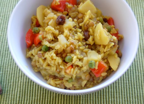 Indian spiced rice Bowl of Indian spiced rice with vegetables