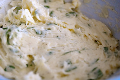 Seasoned butter mixed up with basil, lemon juice, salt and pepper