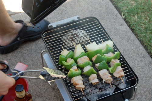pork skewers on the grill
