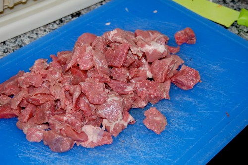 cutting the stew beef
