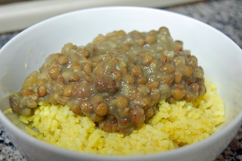 Curried lentils with rice